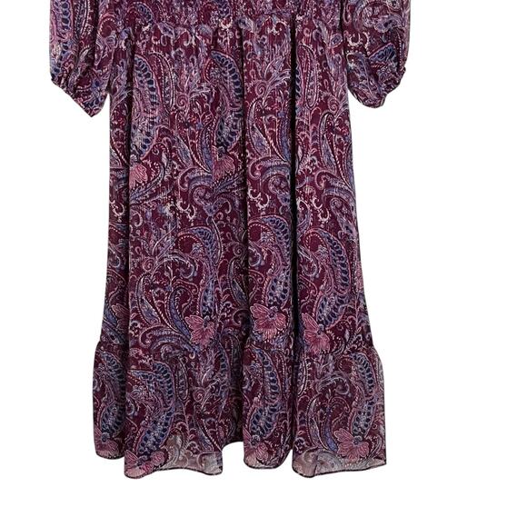 NWT Talbots Fit & Flare Midi Dress Size 14 Metallic Paisley Tiered Ruffle Boho - Picture 6 of 9
